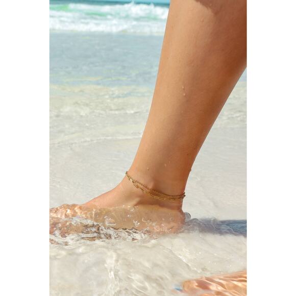 2 Row Stainless Steel Loop and Paperclip Chain Anklet - Picture 6 of 16